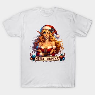 Merry Christmas - Beautiful Santa's Elf Girl - Fantasy Christmas T-Shirt